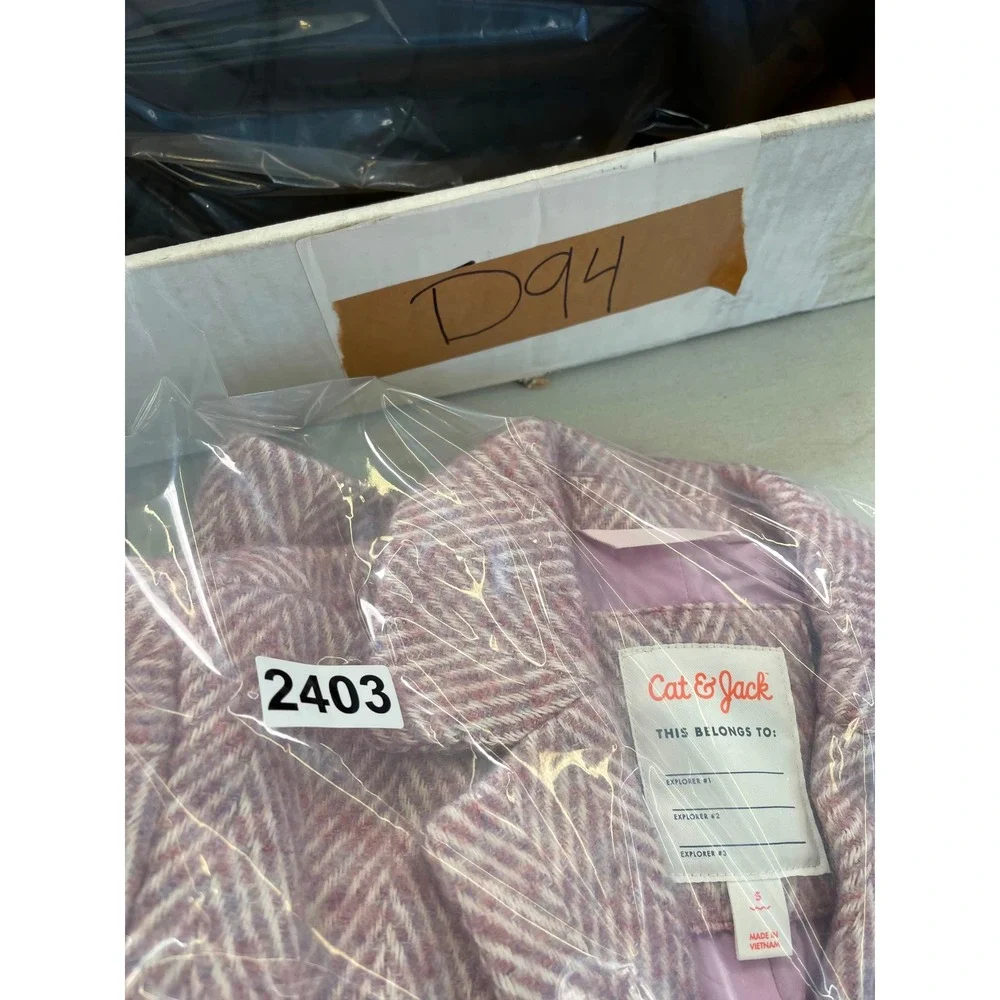 Cat & Jack Girls Pink Purple Herringbone Pea Coat Jacket Size S 6-6X